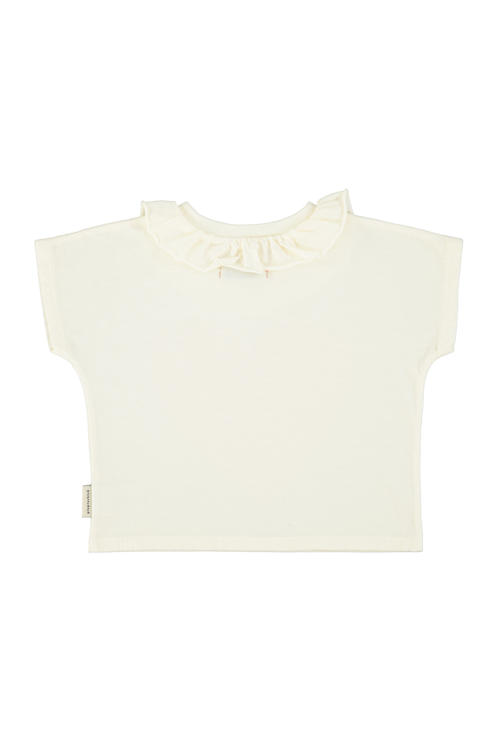 Koszulka ecru z kołnierzykiem i czerwonym nadrukiem serca 1